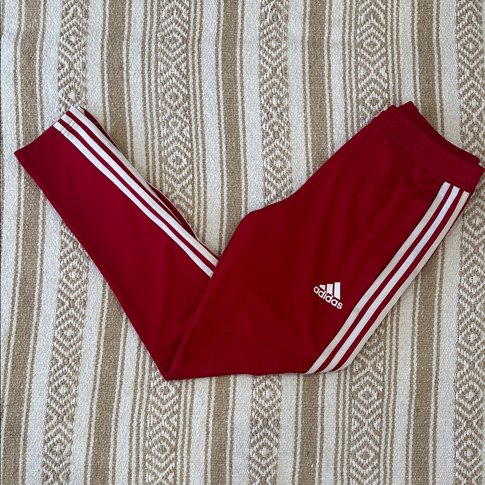 Adidas Red Joggers with White Stripes